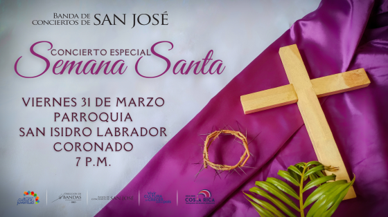 Concierto de Música Sacra - Banda de Conciertos de San José Cruz de madera con corona de espinas sobre manto rosado