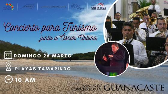 Concierto para Turismo - Banda de Conciertos de Guanacaste foto de la playa Tamarindo con imágenes de la Banda y director