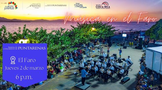 Concierto en El Faro - Banda de Conciertos de Puntarenas Foto del puerto en atardecer con la banda de conciertos