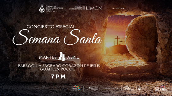 III Concierto Especial de Semana Mayor - Banda de Conciertos de Limón Imagen de la tumba de Jesús abierta haciendo referencia a la resurrección