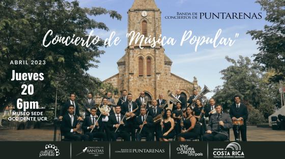 Concierto de Música Popular - Banda de Conciertos de Puntarenas foto de la Banda de Puntarenas muy elegantes con la catedral porteña de fondo