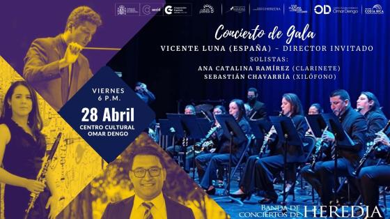 Concierto de Gala con Vicente Luna (España) - Banda de Conciertos de Heredia fotos de collage de Vicente Luna, solistas y banda de Heredia