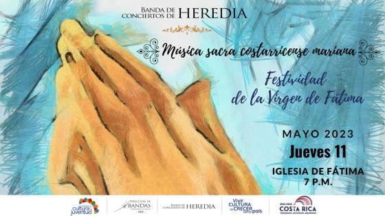 Concierto de Música Sacra Costarricense Mariana pintura de manos rezando con fondo celeste