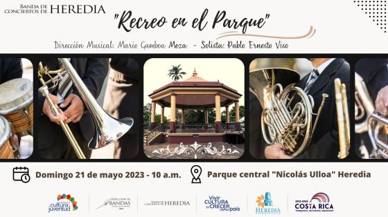 Cinta de fotos de instrumentos de la Banda con el quiosco del parque en el centro
