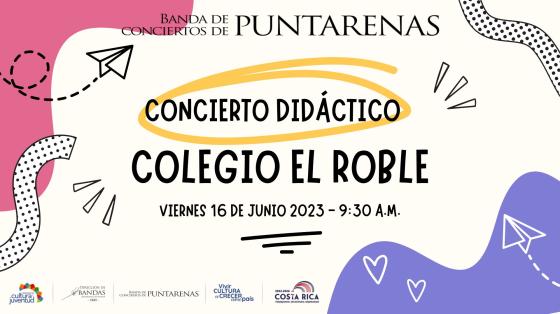 Concierto Didáctico en Colegio El Roble | Banda de Conciertos de Puntarenas Fondo de colores con notas musicales