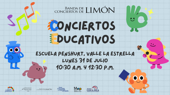 Conciertos Didácticos "Escuela Penshurt de Valle la Estrella" | Banda de Conciertos de Limón Dibujos de muñequitos de colores con notas musicales