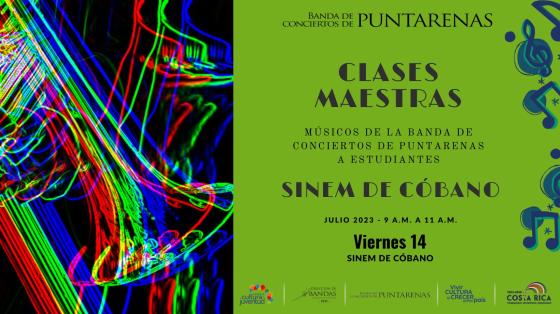 Clases Maestras en SINEM | Banda de Conciertos de Puntarenas Imagen de trompeta con anuncio en color verde