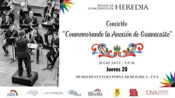 Conmemorando la Anexión de Guanacaste | Banda de Conciertos de Heredia Foto de músicos en concierto con motivos de colores guanacastecos