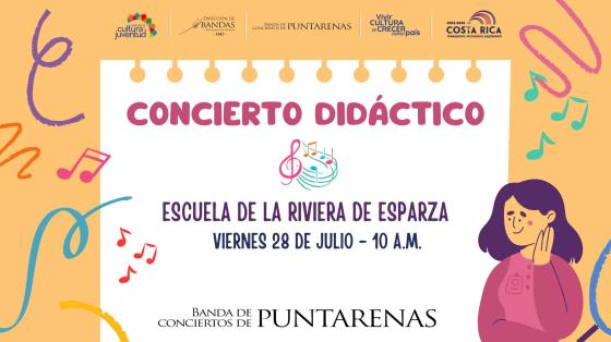 Concierto Didáctico "Escuela la Riviera" | Banda de Conciertos de Puntarenas dibujo de maestra con notas musicales
