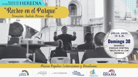 Concierto "Recreo en el Parque" | Banda de Conciertos de Heredia Foto de la Banda de Heredia y en el centro el Maestro Andrés Porras dirigiendo