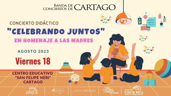 Dibujo de mujer con niños aprendiendo con música