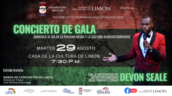 Concierto Especial: “Mes Histórico de la Afrodescendencia” | Banda de Conciertos de Limón Foto de artista internacional Devon Seale de Trinidad y Tobago