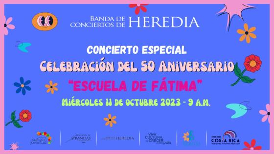 Concierto Didáctico "Escuela de Fátima" | Banda de Conciertos de Heredia Fondo azul con motivos de flores de muchos colores