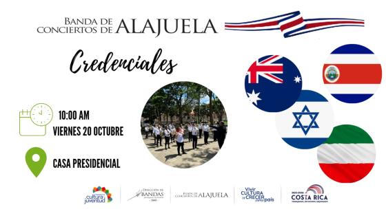 Acto Protocolario Cultural | Banda de Conciertos de Alajuela banderas extranjeras con fotografía de la BCA