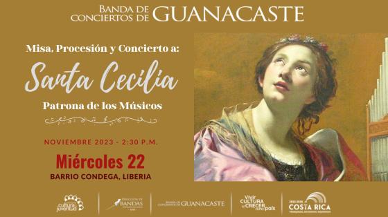 Concierto Procesión y Misa a Santa Cecilia | Banda de Conciertos de Guanacaste Pintura de Santa Cecilia con color amarillo de fondo