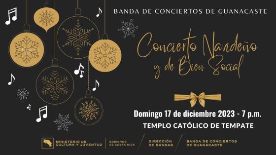 Concierto Navideño y Bien Social en Tempate | Banda de Conciertos de Guanacaste Adornos navideños de fondo con color negro y lazos dorados