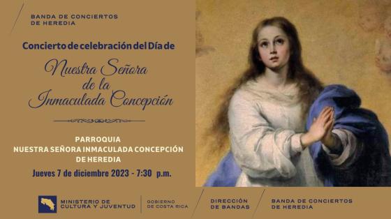 Concierto de Celebración de Nuestra Señora Inmaculada Concepción | Banda de Conciertos de Heredia Pintura de la Virgen María con fondo beige