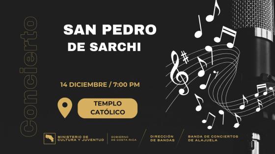 Concierto Especial Navideño en Sarchí | Banda de Conciertos de Alajuela Notas musicales blancas en fondo negro dibujando ondas musicales