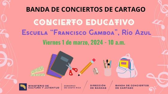 dibujos de útiles escolares en fondo rosa con notas musicales