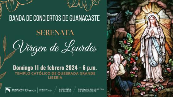 Concierto "Serenata a la Virgen de Lourdes" | Banda de Conciertos de Guanacaste Pintura de la Virgen de Lourdes con una feligresa rezándole.
