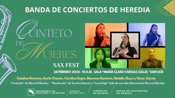 Concierto "Quinteto de Mujeres" Sax Fest | Banda de Conciertos de Heredia Foto de un quinteto de mujeres de la Banda de Heredia