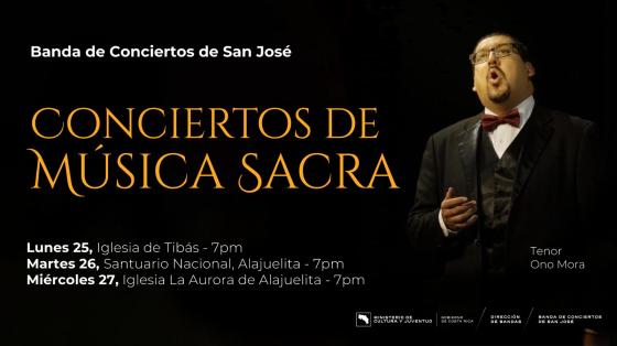 Temporada de Conciertos "Música Sacra" | Banda de Conciertos de San José Foto del tenor Ono Mora cantando con fondo negro