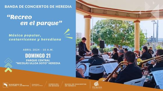 Concierto "Recreo en el parque" | Banda de Conciertos de Heredia Foto de Mario Gamboa dirigiendo a la Banda de Heredia dentro del quiosco del parque central