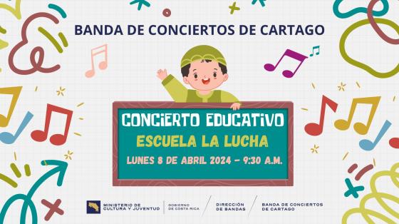 Dibujo colorido de un niño sonriendo y sosteniendo una pizarra con notas musicales a su alrededor