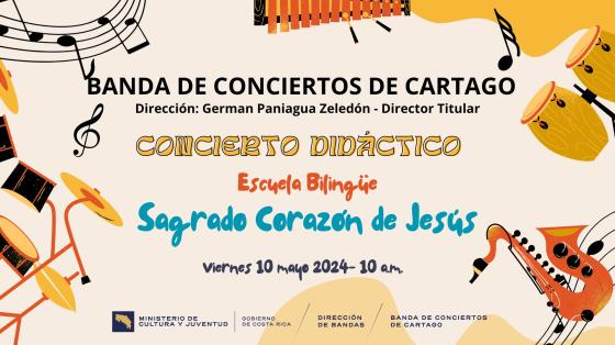 Concierto Didáctico | Banda de Conciertos de Cartago Dibujos de libros con notas musicales que salen de ellos