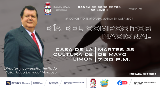Concierto Especial "Día del Compositor Nacional"| Banda de Conciertos de Limón Fotografía del compositor Víctor Hugo Berrocal