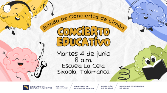 Concierto Educativo en Escuela "La Celia" Talamanca | Banda de Conciertos de Limón Nubes de colores con instrumentos musicales