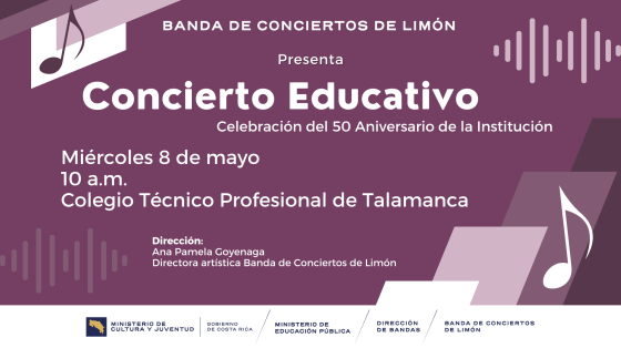 Concierto Liceo Talamanca | Banda de Conciertos de Limón notas musicales en fondo rosa