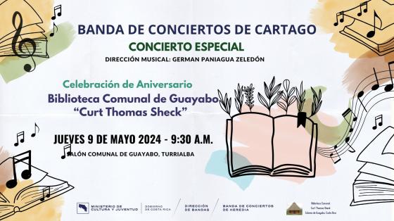Concierto Didáctico | Banda de Conciertos de Cartago Dibujos de libros con notas musicales que salen de ellos