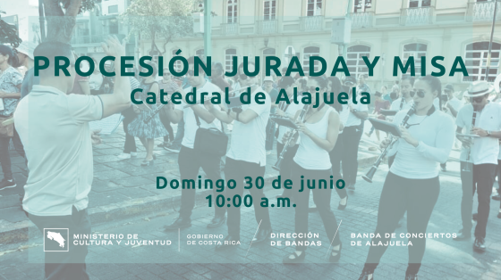 Procesión Jurada y Misa en la Catedral | Banda de Conciertos de Alajuela Foto de los músicos de la Banda de Alajuela en una procesión