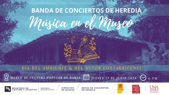 Concierto "Música en el Museo" | Banda de Conciertos de Heredia Foto del Museo de Barva con un diseño de libro y plantas al frente