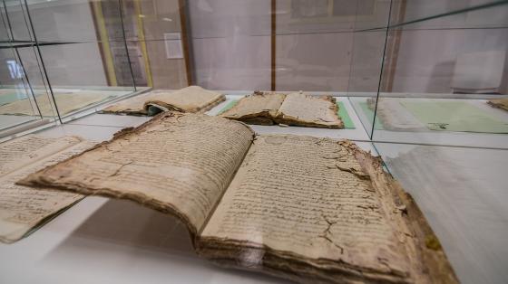 Exposición "Bicentenario de la Anexión del Partido de Nicoya a Costa Rica" Documentos antiguos en vitrinas de exposición