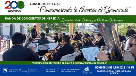 Concierto "Conmemorando la Anexión" | Banda de Conciertos de Heredia Foto de la Banda de Conciertos de Heredia tocando en una mañana en el quiosco