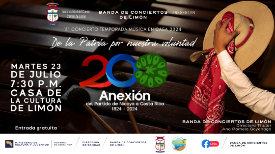 Concierto “De la Patria por Nuestra Voluntad” | Banda de Conciertos de Limón Foto de una mano sosteniendo un pañuelo y sombrero de Guanacaste