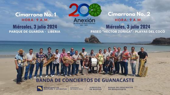 Conciertos de Cimarronas "200 Años de Anexión" | Banda de Conciertos de Guanacaste Banda de Conciertos de Guanacaste en una playa con el mar de fondo