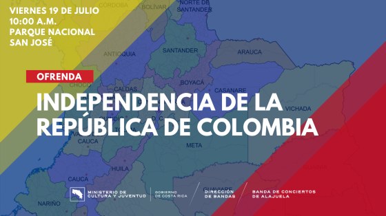 Ofrenda Floral a Colombia | Banda de Conciertos de Alajuela Colores de la bandera de Colombia con mapa de fondo