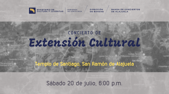 Concierto de Extensión “Celebrando la Anexión” | Banda de Conciertos de Alajuela Fondo de mapa de google mapque señala a Guanacaste con letras azules anunciando el concierto
