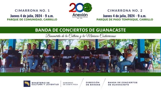 Conciertos "200 Años de Anexión" Cimarronas | Banda de Conciertos de Guanacaste Foto de la Banda de Guanacaste tocando en el quiosco de Sardinal