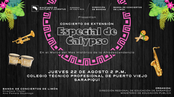 Concierto de Extensión | Banda de Conciertos de Limón Instrumentos musicales alrededor de título "Especial de Calypso"