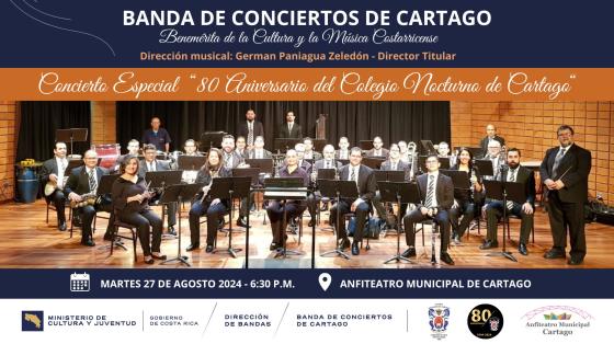 Concierto "80 Aniversario del Colegio Nocturno de Cartago" | Banda de Conciertos de Cartago Foto de la Banda en el Anfiteatro TEC