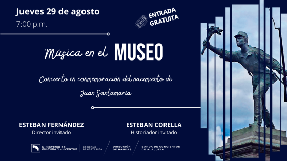 Concierto "Música en El Museo" | Banda de Conciertos de Alajuela Foto de la escultura Juan Santamaría con fondo azul