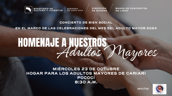 Concierto "Homenaje a nuestros Adultos Mayores" | Banda de Conciertos de Limón manos jóvenes sosteniendo las manos de una persona adulta mayor