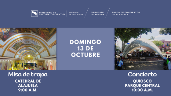 Misa de Tropa | Banda de Conciertos de Alajuela Foto de la Catedral y del quiosco del parque central de Alajuela