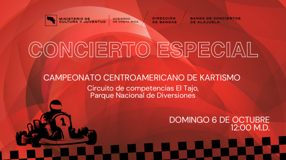 Concierto de Bien Social CAI | Banda de Conciertos de Alajuela fondo naranja con letras blancas anunciando el concierto