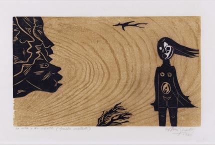 "La niña y el viento", Francisco Amighetti Ruiz. Cromoxilografia sobre papel.