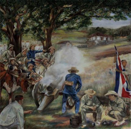 Manuel Carranza Vargas (Costa Rica, 1952-2021)  Sin título [Batalla de Santa Rosa]  Óleo sobre tela 91 x 91 cm  Sin fecha (inconclusa).